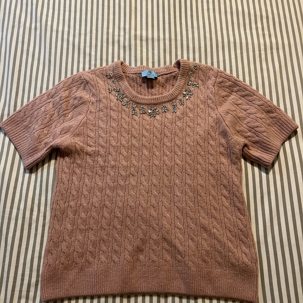 CeCe Blush Cable Knit Sweater